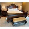 Image 1 : Wooden Sleigh Bed w/ Upholstered Bench & 2 Nightstands (mattress not included)