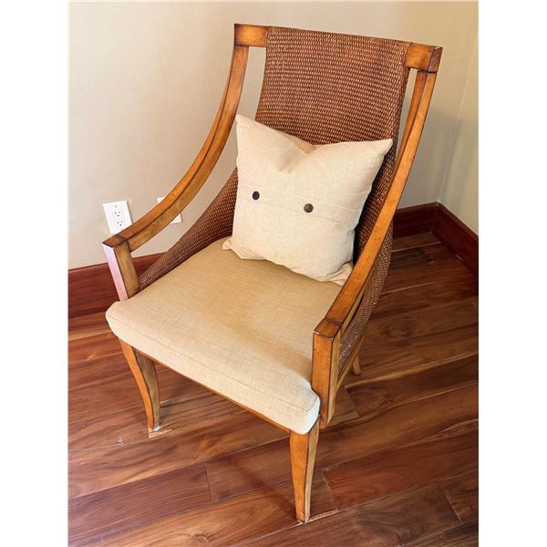 Wooden Paragon Dining Armchair w/ Woven Back & Upholstered Seat 22"W x 40"H