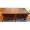 Image 1 : Carved Wooden Low Coffee Table w/ Floral Motif 36" x 18" x 14"H