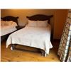 Image 12 : Carved Wooden Bedframe on Wheels w/ Curved Headboard 81" x 54"  (mattress not included)