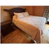 Image 1 : Carved Wooden Bedframe on Wheels w/ Curved Headboard 81" x 54"  (mattress not included)