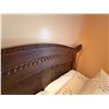 Image 5 : Carved Wooden Bedframe on Wheels w/ Curved Headboard 81" x 54"  (mattress not included)