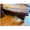 Image 6 : Carved Wooden Bedframe on Wheels w/ Curved Headboard 81" x 54"  (mattress not included)