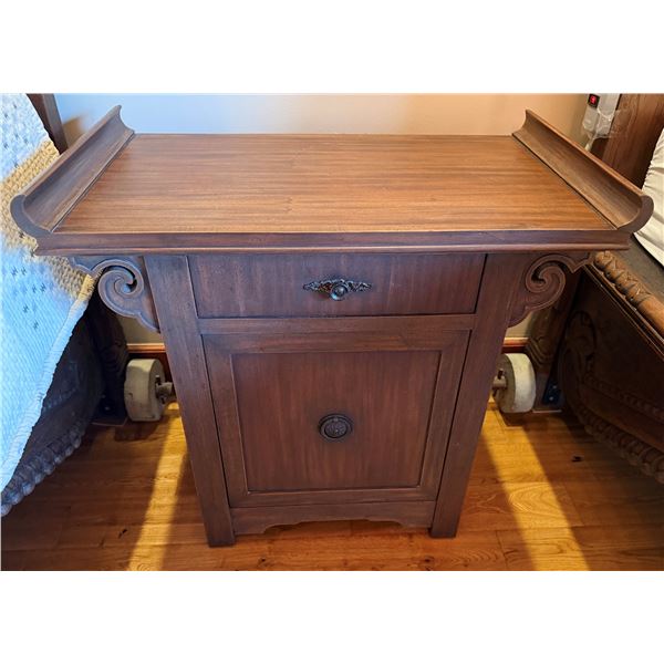 Wooden Nightstand w/ Curved Edges, Drawer & 1-Door Cabinet 30" x 18" x 27"H
