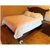 Image 1 : Carved Wooden Bedframe on Wheels w/ Curved Headboard  81" x 54"  (mattress not included)