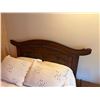 Image 2 : Carved Wooden Bedframe on Wheels w/ Curved Headboard  81" x 54"  (mattress not included)