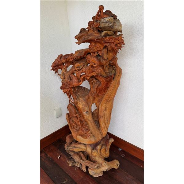 Large Carved Wooden Sculpture Depicting Birds 31"W x 60"H