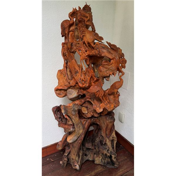 Large Carved Wooden Sculpture Depicting Birds 30"W x 67"H