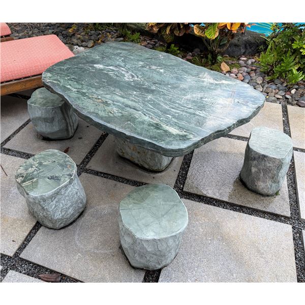 Stone Table 46" x 33" x 21"H w/ 4 Matching Stools 12" Dia, 12"H