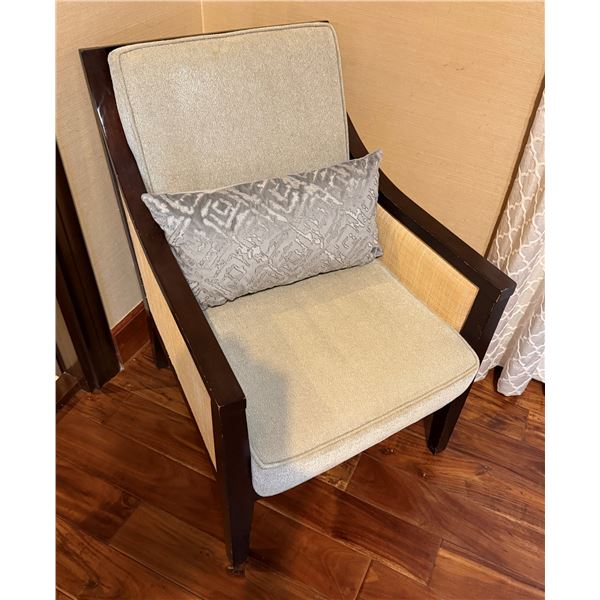 Wooden Paragon Dining Armchair w/ Woven Back & Upholstered Seat 24" x 27" x 25"H (to armrest)