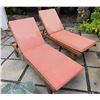 Image 1 : Qty 2 Wooden Slatted Chaise Lounge Chairs on Wheels w/ Adjustable Backrest & Pink Cushions 26" x 75"