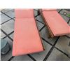 Image 2 : Qty 2 Wooden Slatted Chaise Lounge Chairs on Wheels w/ Adjustable Backrest & Pink Cushions 26" x 75"