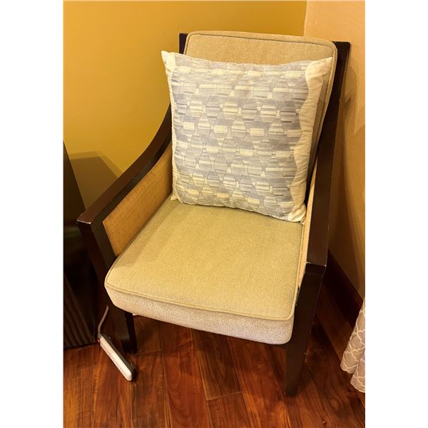 Wooden Paragon Dining Armchair w/ Woven Back & Upholstered Seat 24" x 27" x 25"H (to armrest)