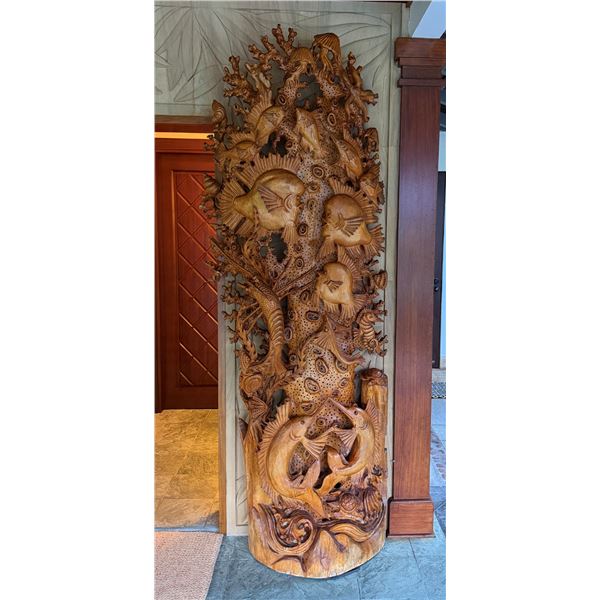 Large, Tall Carved Wooden Sculpture of Underwater Marine Life Scene (minor damage to lobster)