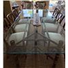 Image 2 : McGuire Glass Top Dining Table w/ Leather Wrapped Bamboo Legs 44" x 88" & 6 Chairs