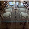 Image 8 : McGuire Glass Top Dining Table w/ Leather Wrapped Bamboo Legs 44" x 88" & 6 Chairs