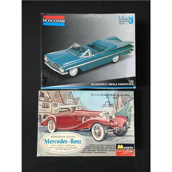 LOT OF 2 UNBUILT MONOGRAM MODEL CARS IN ORIGINAL BOXES