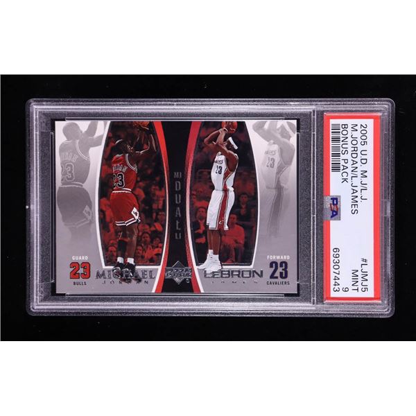 2005 UD. MJ/LJ MICHAEL JORDAN AND LEBRON JAMES BONUS PACK TRADING CARD - PSA GRADE 9
