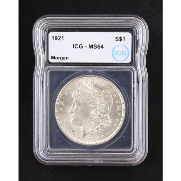 1921 MORGAN SILVER DOLLAR COIN -ICG GRADE M264