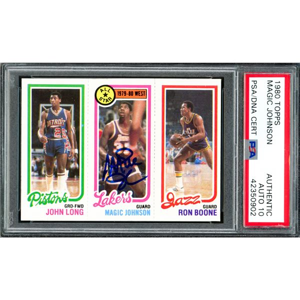 1980 TOPPS MAGIC JOHNSON SIGNED ROOKIE CARD - PSA GRADE 10