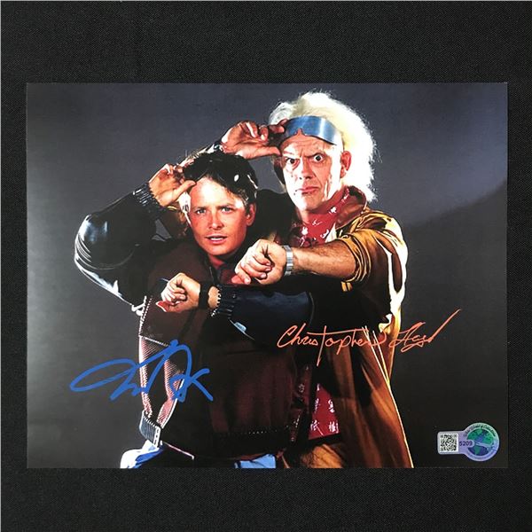 MICHAEL J FOX AND CHRISTOPHER LLOYD DUAL SIGNED 8X10 - WWOC COA