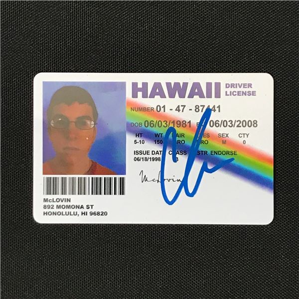 CHRIS MINTZ- PLASSE SIGNED MCLOVIN DRIVING LICENSE - WWOC COA