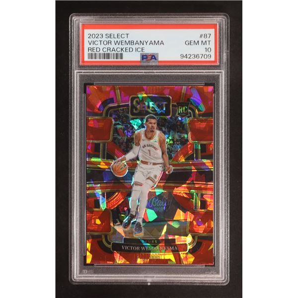 2023 SELECT VICTOR WEMBANYAMA RED CRACKED ICE TRADING CARD - PSA GRADE 10
