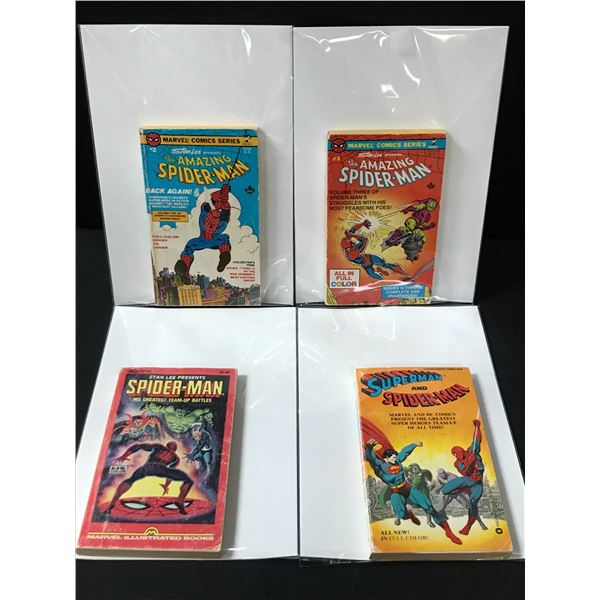 LOT OF 4 COMIC BOOKS FEATURING SPIDERMAN - MARVEL AND DC