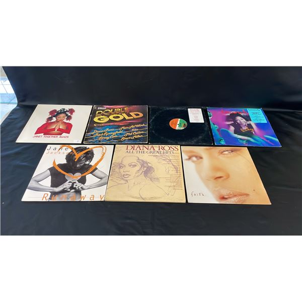 (7) ASSORTED VINYL RECORDS INCLUDING; JANET JACKSON, DIANA ROSS, BRANDY & FAITH