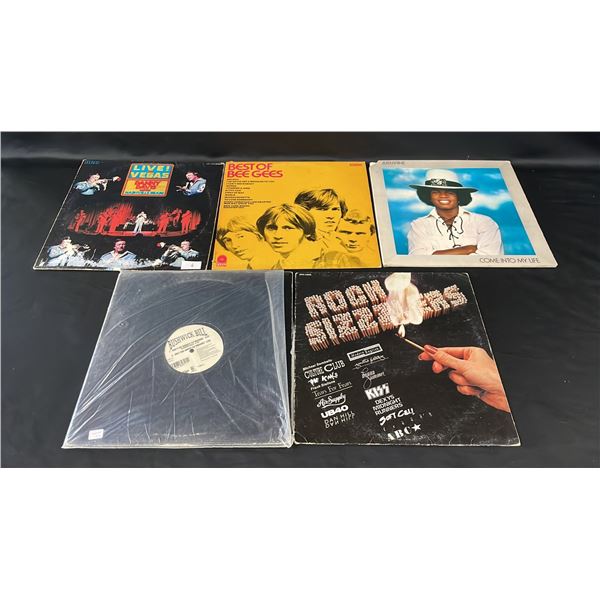 (5) ASSORTED VINYL RECORDS INCLUDING; DANNY DAVIS, BEE GEES, BUSHWICK BILL, JERMAINE & ROCK
