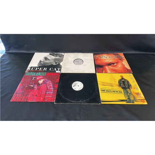 (6) ASSORTED VINYL RECORDS INCLUDING; SUPER CAT, KRS ONE, SILVER BULLET. LORD FINESSE & RASCO
