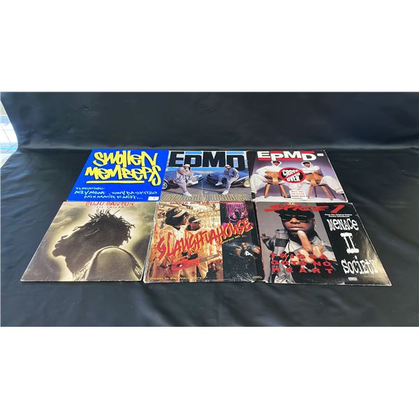 (6) ASSORTED VINYL RECORDS INCLUDING; SWOLLEN MEMBERS, EPMD, BUJU BANTON, SLAUGHTAHOUSE & SPICE 1