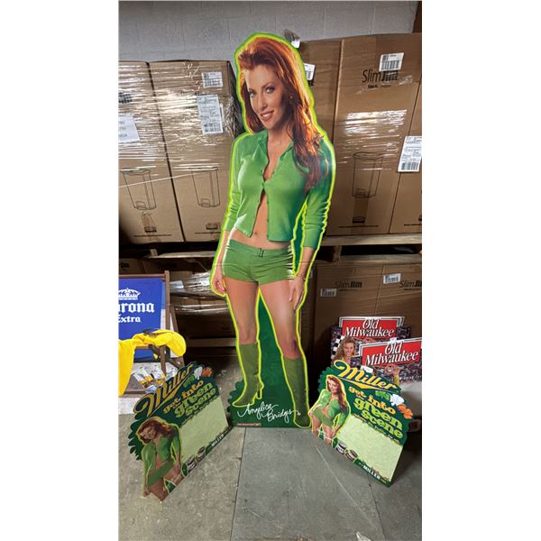 (3) VINTAGE MILLER ANGELICA BRIDGES CARDBOARD STANDEE CUTOUTS (2 ASSORTED SIZES)
