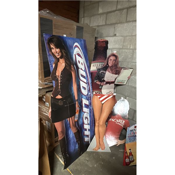 (3) ASSORTED BEER CARDBOARD STANDEE CUTOUTS INCLUDING; BUD LIGHT, GEORGE KILLIAN'S & BACARDI