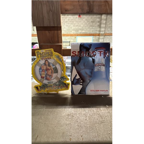 VINTAGE QERVEZA PACIFICO CLARA UNCIVILIZATION TIN SIGN & VINTAGE SMIRNOFF ICE TIN SIGN