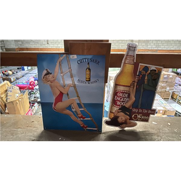 VINTAGE CUTTY SARA TIN SIGN (BEND DAMAGE) & VINTAGE OLDE ENGLISH 800 TIN SIGN