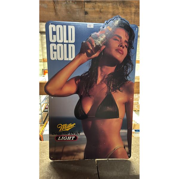 VINTAGE MILLER MGD LIGHT COLD GOLD TIN SIGN