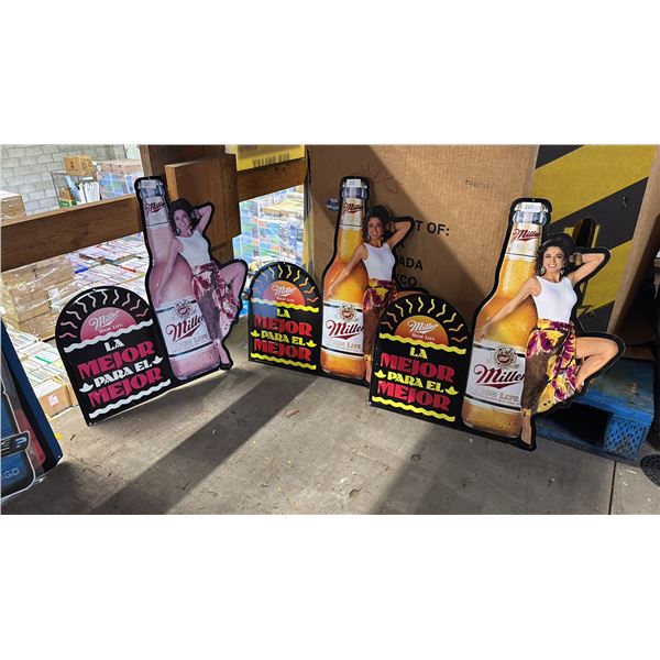 (3) MILLER HIGH LIFE SPANISH TIN SIGNS