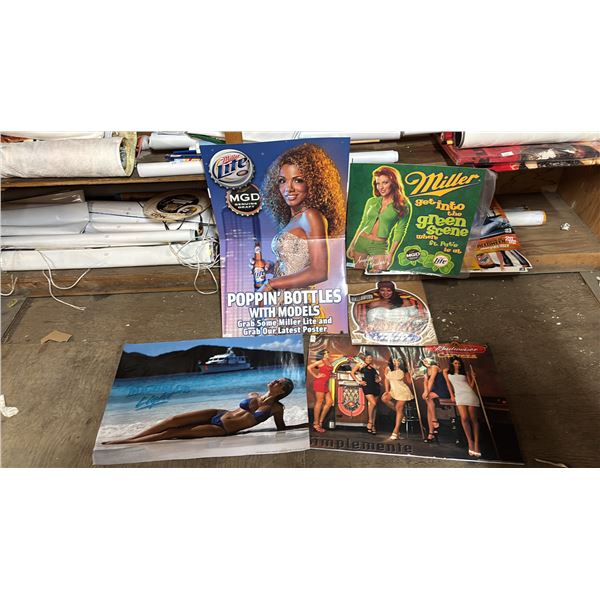 ASSORTED BEER POSTERS & SIGNS; COORS LIGHT, MILLER, MICHELOB & MORE