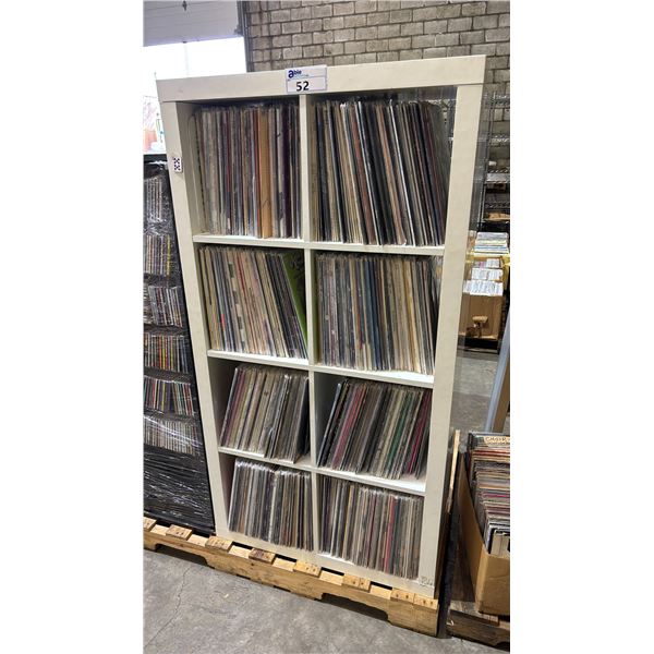 8-BAY CUBBY CABINET OF ASSORTED VINYL RECORDS