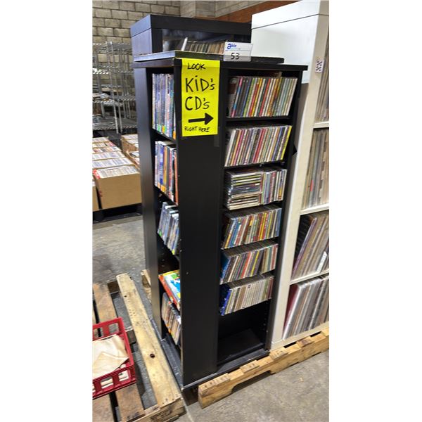 MULTI-TIER 4-SIDED CABINET OF ASSORTED CD'S & DVD'S