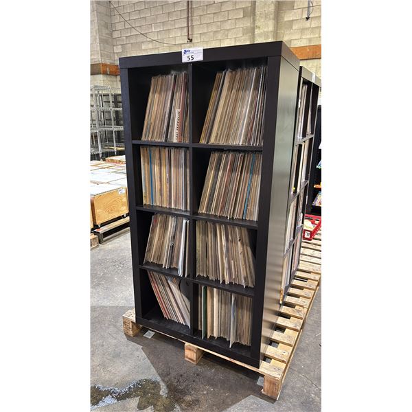 8-BAY CUBBY CABINET OF ASSORTED VINYL RECORDS