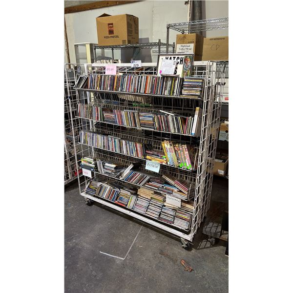 5-TIER 2-SIDED ROLLING CART OF ASSORTED CD'S & DVD'S