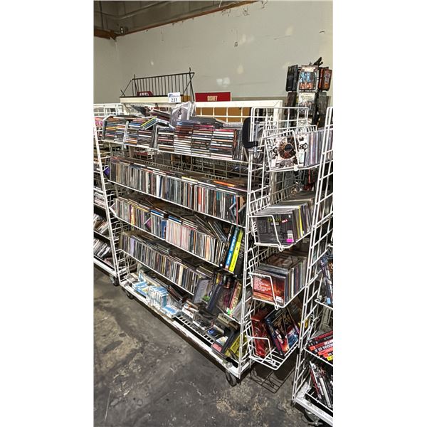 5-TIER 2-SIDED ROLLING CART OF ASSORTED CD'S, CASSETTES & VHS