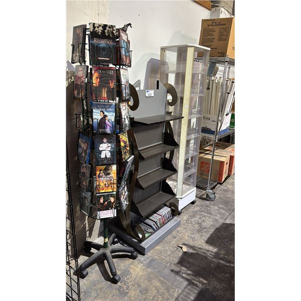 3 ASSORTED MULTI-TIER RACKS WITH DVD & CD CONTENTS