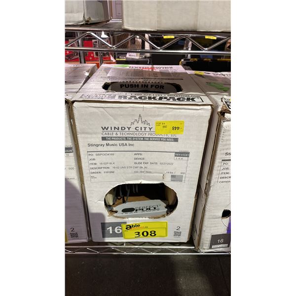 *NEW* SMART WIRE RACK PACK 16-02P BLACK SPEAKER CABLE: 500 FT/ 152 METERS
