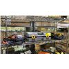 Image 1 : SHELF OF ASSORTED TOOLS INCLUDING; DEWALT DRILL,. RYOBI ANGLE GRINDER WITH CASE, FEIN OSCILLATING