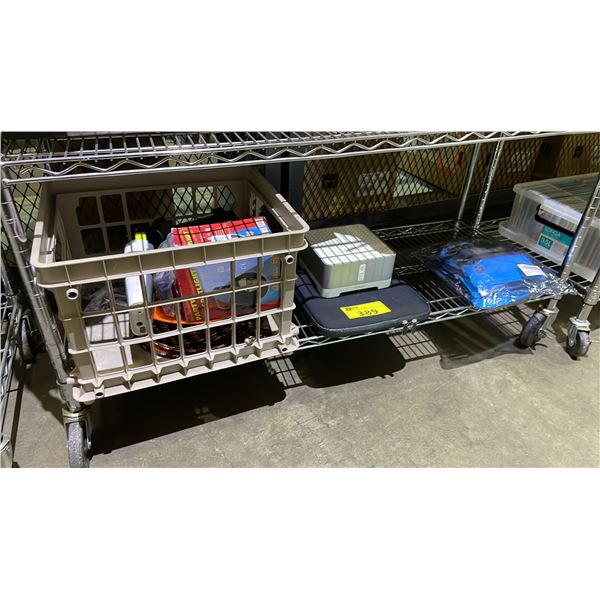 SHELF OF ASSORTED ITEMS INCLUDING; PARTY SPOTLIGHTS, SONOS CONNECT AMP, DMX XLR CABLE & MORE
