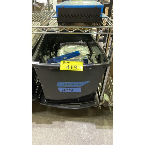 *NEW* BIN OF ASSORTED ITEMS INCLUDING; HDMI CABLES, HDMI TO DP CONNECTORS, DP CABLES & MORE