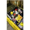 Image 3 : BIN OF ASSORTED ITEMS INCLUDING; AUTOMOTIVE CLEANING PRODUCTS, SPOTLIGHT, XLR ADAPTERS & MORE